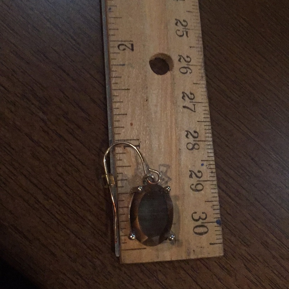 Silver French Hook Earrings with Brown Inset - Picture 4 of 4